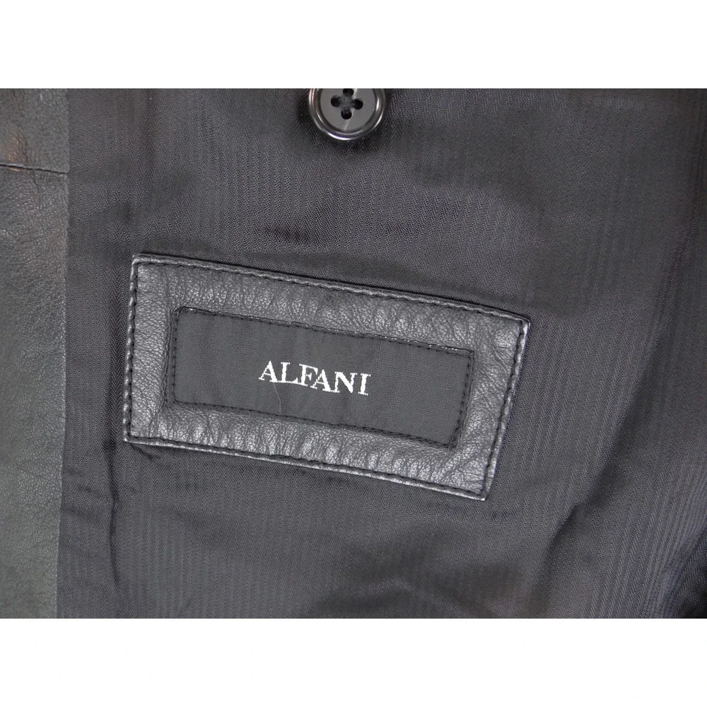 Alfani Positano Mens Black Leather Blazer Sport Coat Jacket Size 46R 3525
